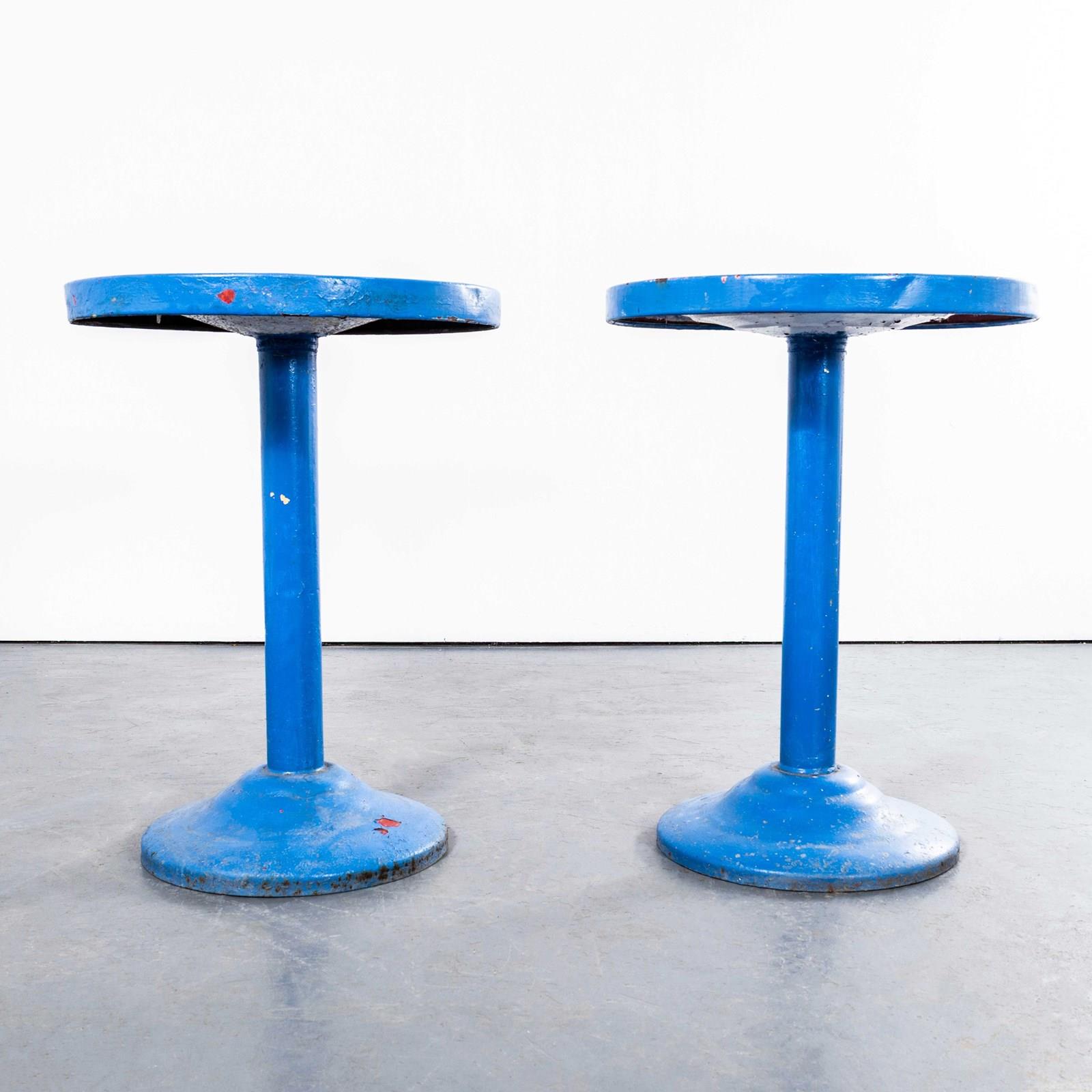1950'S Royal Blue Round Tolix Side Or Dining Tables - Pair