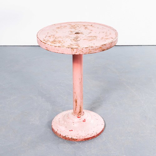 1950'S Faded Red Round Tolix Side Or Dining Table