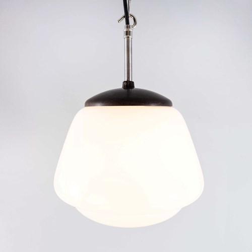  1950'S Original Mouth Blown Splayed Button Opaline Pendant Lamp - 25Cm