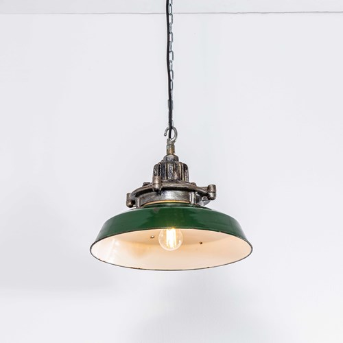 1950'S Shallow 16 Inch Cast Top Factory Pendant Lamp