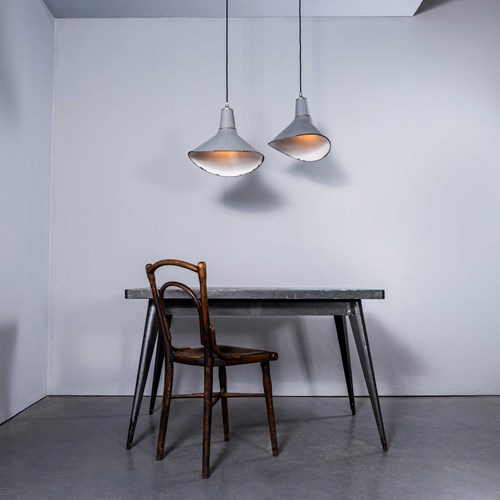 1950’S Industrial Grey Benjamin Crysteel Enamelled Parabolic Lamps - Pair