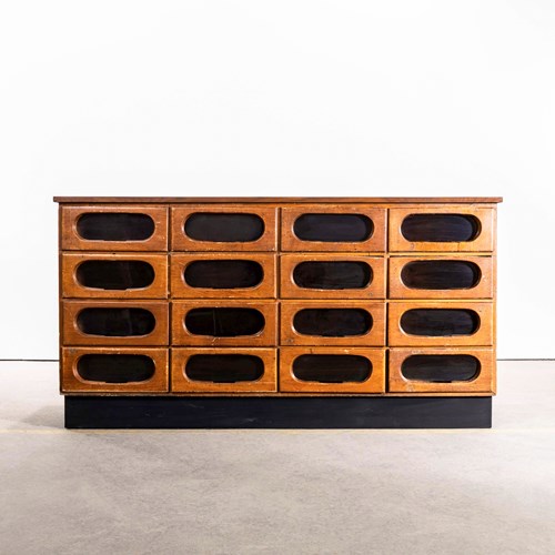 1930'S Small Set Of Oak Apothecary Drawers - Sixteen Drawers