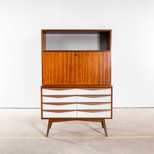 1960'S Mid-Century Cupboard With Eight White Drawers