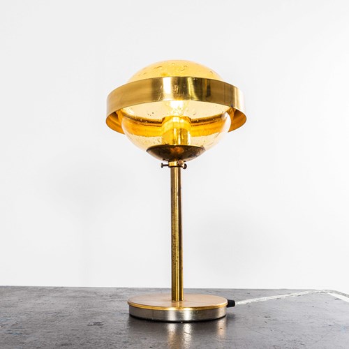 1960’S Brass And Amber Glass Table Lamp