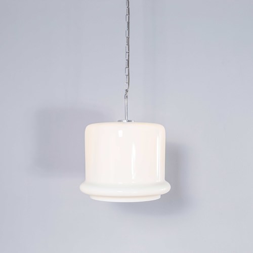 1950'S Very Large Top Hat Opaline Pendant Lamps