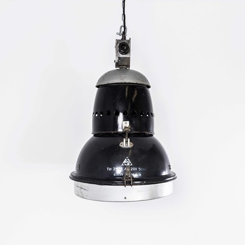 1950’S Large Scale Industrial Black Enamel Pendant Lamps