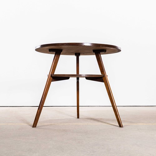 1950'S Three Legged Round Table With Circular Shelf