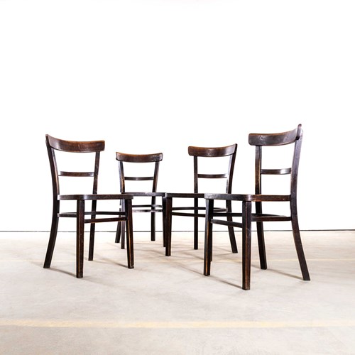  1950'S Dark Oak Single Bar Dining Chairs - Set Of Four