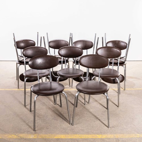  1980’S Chocolate Button Upholstered Chrome Framed Dining Chairs