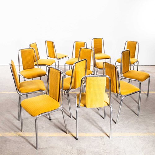  1980'S Mustard Yellow Upholstered Chrome Framed Stacking Dining Chairs - Set Of