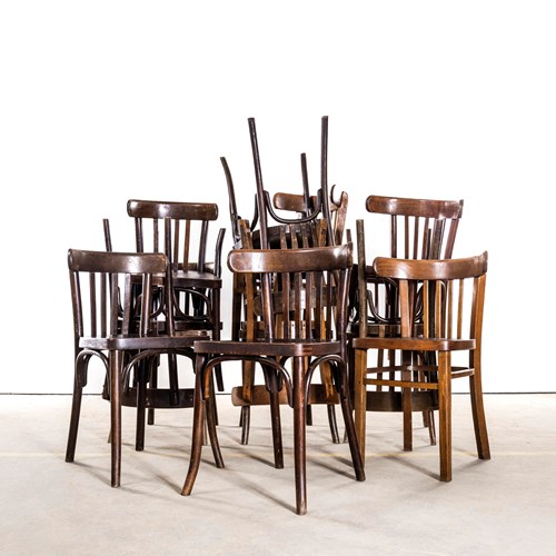 1950'S Standard Classic Dark Oak Bistro Dining Chairs - Flat Seat