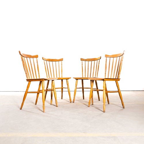1950’S Elegant Stick Back Lipped Seat Dining Chairs – Set Of Four