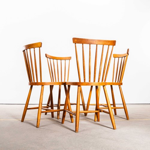 1950'S Classic Ton Stick Back Dining Chairs - Set Of Four