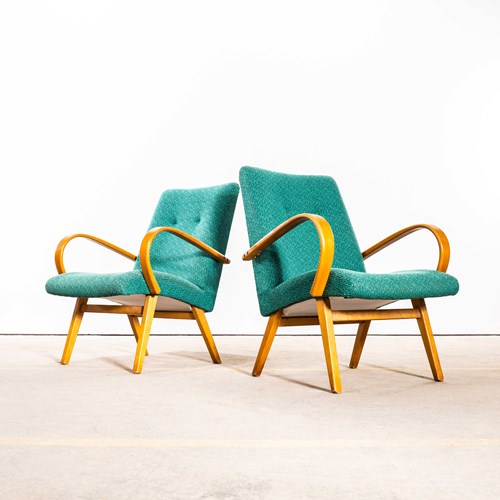 1960'S Original Pair Of Armchairs - Teal With Maze Effect