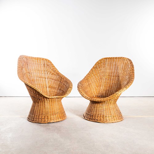 1970'S Sculptural French Wicker Armchairs - Pair