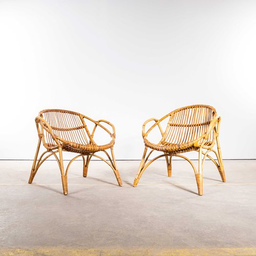1960'S Rattan Armchairs With Handles - Pair