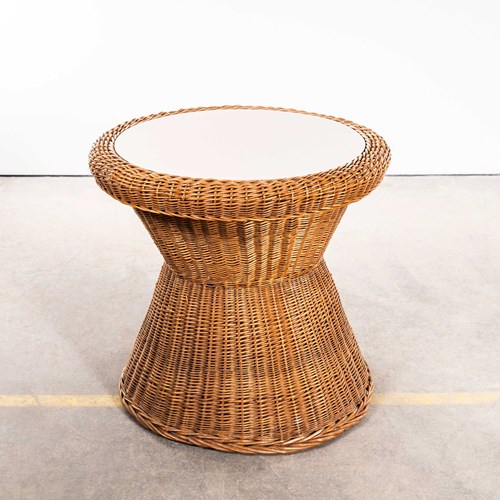  1970'S French Wicker Table With Laminated Top