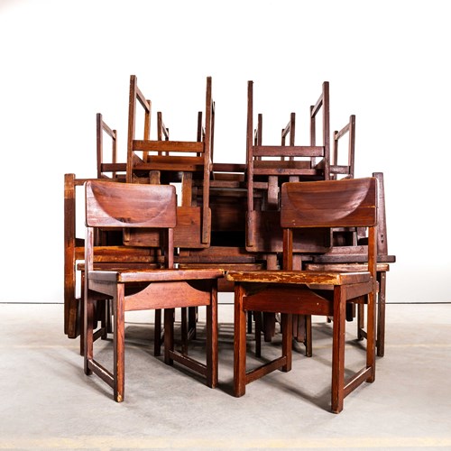 1950'S Mid Tan Pitch Pine Cube Wooden Dining Chairs