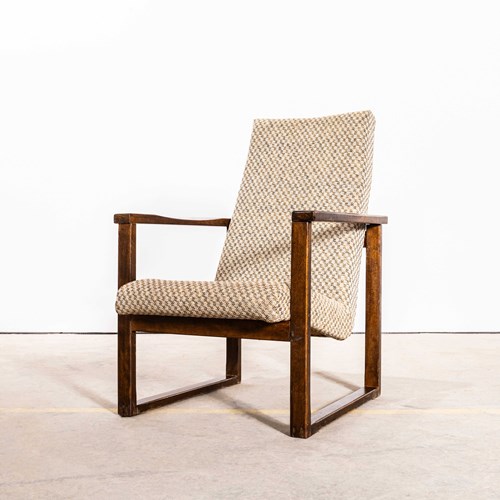 1950'S Original Single Armchair With Square Frame And Off-White Diamond Pattern