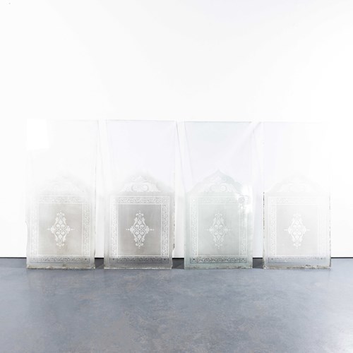 1910'S Etched Glass Window Panels - Set Of Four