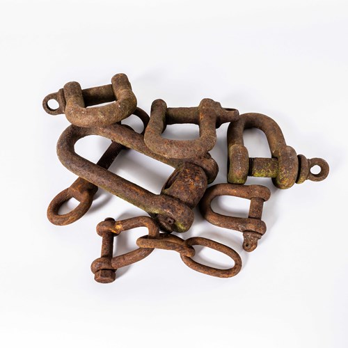 Vintage Collection Of Large Ship Iron Shackles – Set Of Five