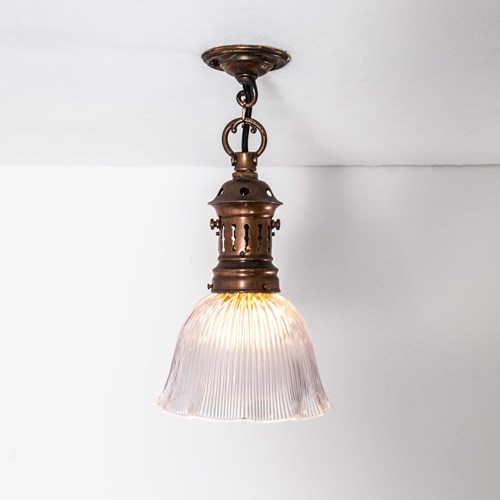 19Th Century Original Single Copper Holophane Pendant Lamp