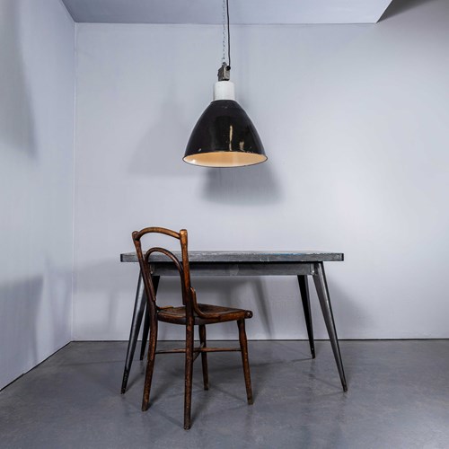 1960'S Very Large Industrial Black Enamel Ceiling Pendant Lamps