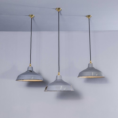 1950’S Industrial Benjamin Enamelled Grey Pendant Lamps (Model 1) - 14 Inch