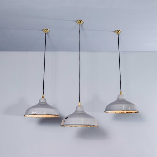 1950’S Industrial Benjamin Enamelled Grey Pendant Lamps (Model 5) - 14 Inch