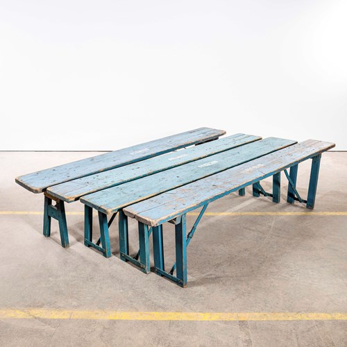 1950'S Brewers Heavy Wooden Benches Blue - Single