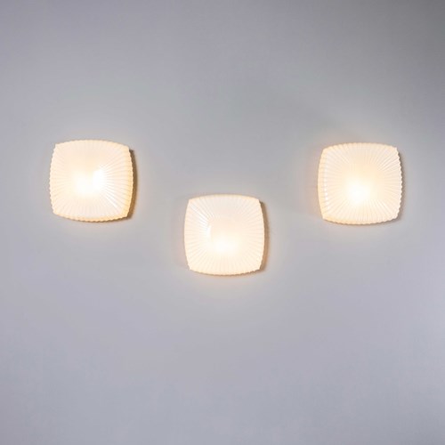 1950'S New Old Stock Czech Opaline Ribbed Dish Wall - Ceiling Lamp