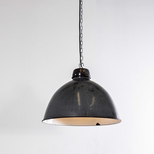 1960’S Large Industrial Graphite Enamel Ceiling Pendant Lamps - 20 Inch