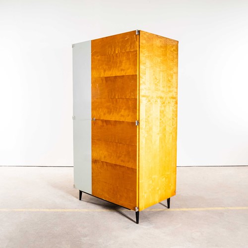 1960'S Good Sized Mid Century White Door Shelved Wardrobe - UP Zavody