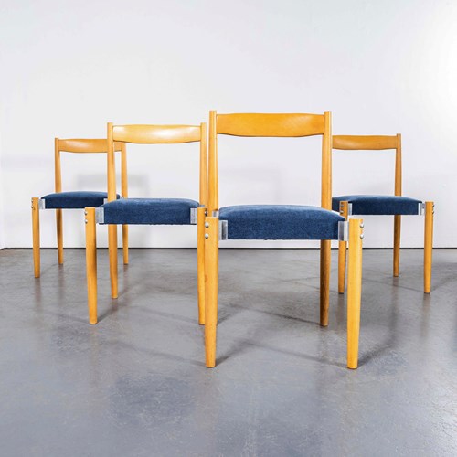 1980’S Blue Upholstered Contemporary Dining Chairs – Set Of Four