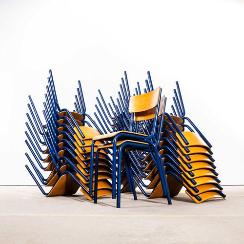 1960'S Sea Blue Simple Mullca Stacking Dining Chairs