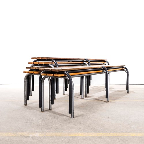 1960’S Original French Mullca Long Slatted Grey Tone Benches