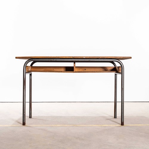 1960'S French Mullca Mid Century Double School Desk - Console Table