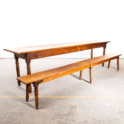 1940’S Long Rectangular Fruitwood Farmhouse Table And Bench