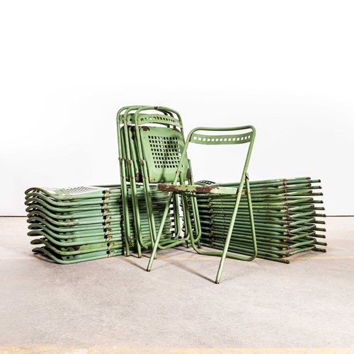 1970'S French Brutalist Green Folding Metal Garden Chairs