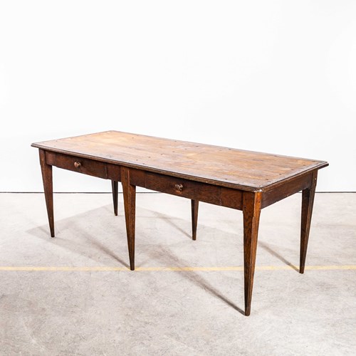 1940’S Good Sized Straight Leg Rectangular Oak Dining Table – Two Drawer
