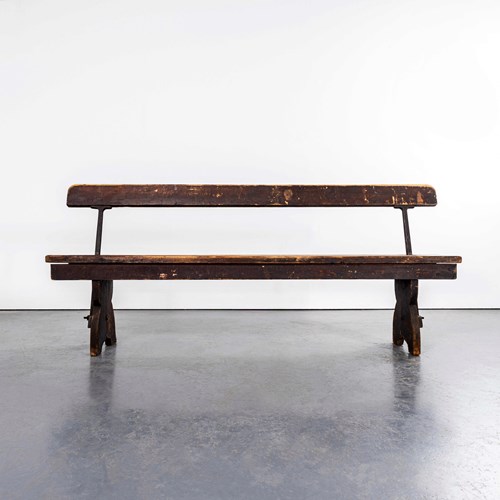 1940'S Pitch Pine English Cast Metal Railway Bench
