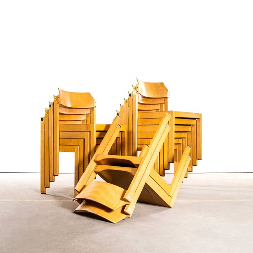 1960'S Wide Elegant Clean Stacking Blonde Dining Chairs