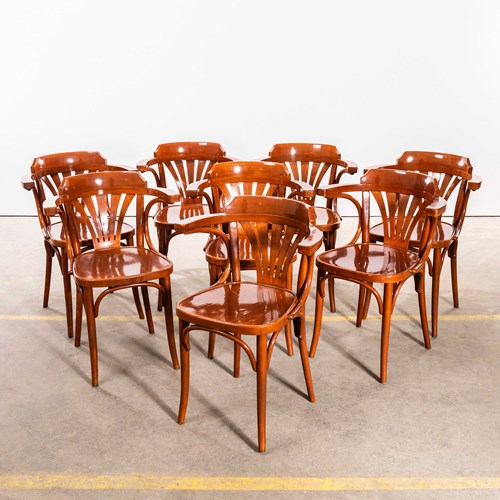 1980'S Flame Oak Fanback Armchair - Set Of Eight