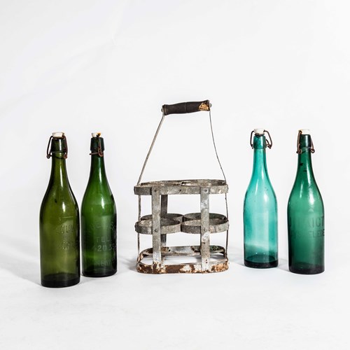 1950'S French Bottle Carrier And Bottles