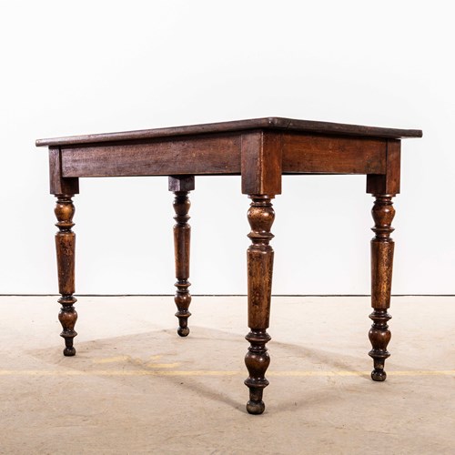 1940'S Dark Oak Bobbin Leg Scrubbed Top Dining Table