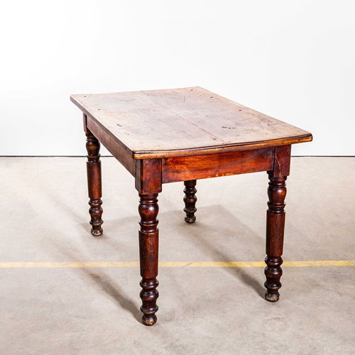 1940'S Dark Oak Bobbin Leg Scrubbed Top Dining Table