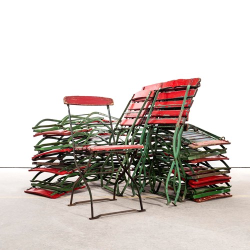 1950'S French Red Slatted Outdoor Folding Chairs