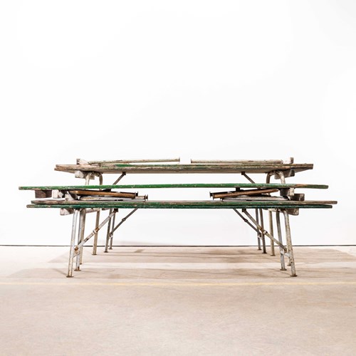  1950'S Green Ex Army Large French Folding Bench & Table Set