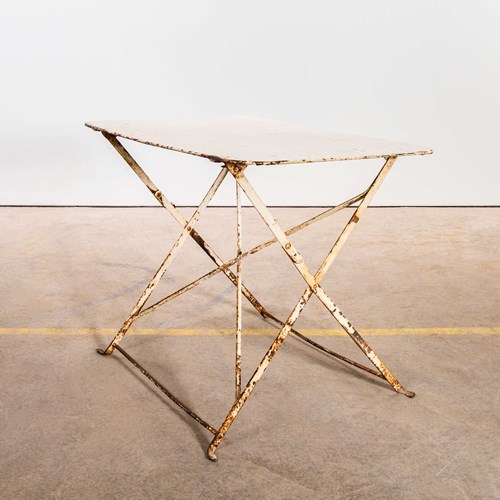 1950'S French White Rectangular Metal Folding Dining Table