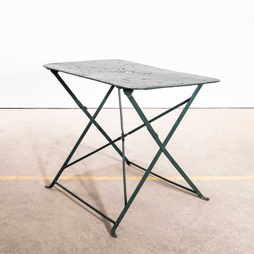 1950'S French Dark Green Rectangular Metal Folding Dining Table